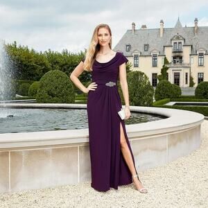 Alex Evenings Women's Mother Of The Bride Dress Size 14 Cowl Neckline Purple